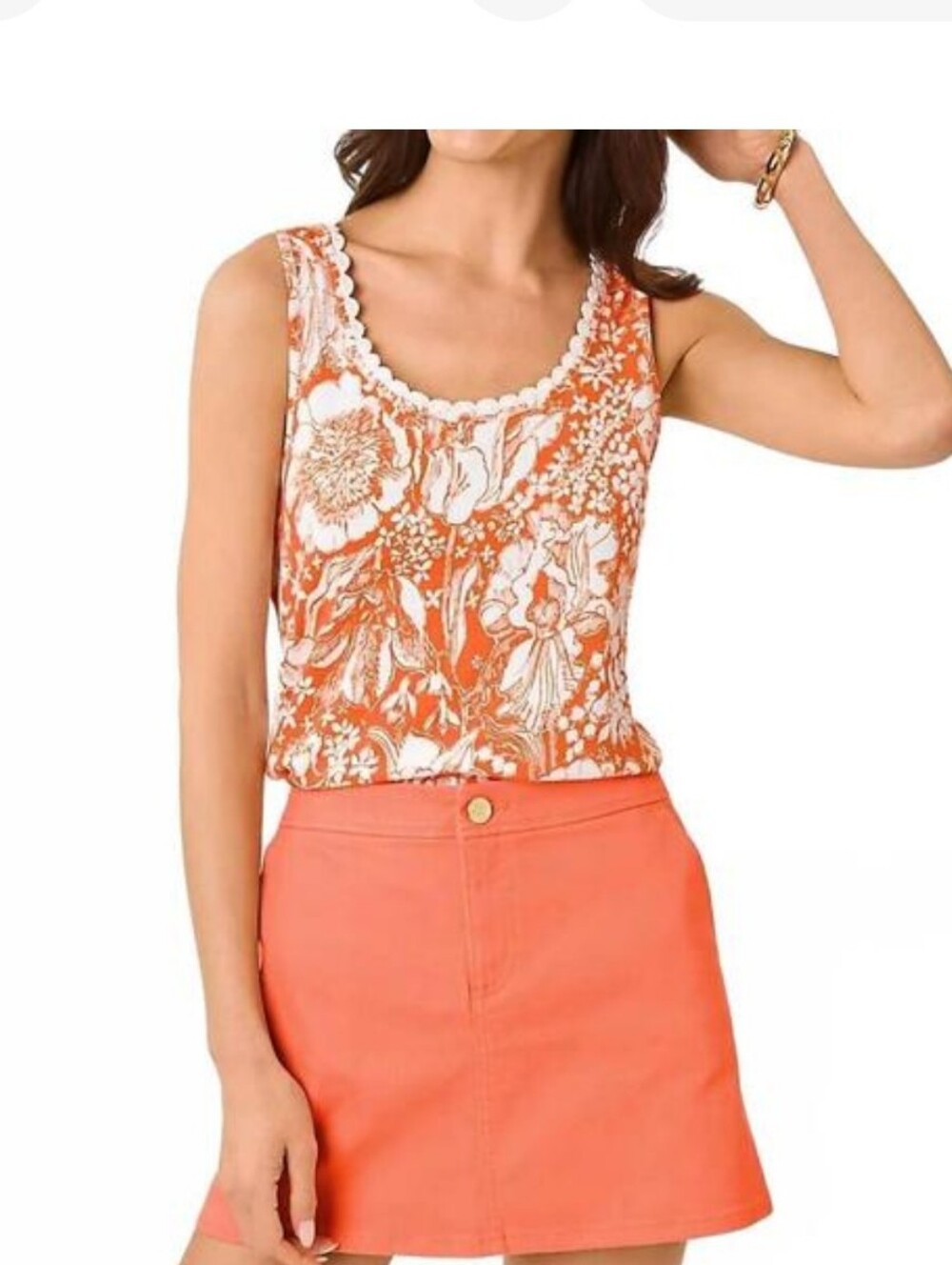 NEW Lilly Pulitzer Gabbie Crochet Trim Top           Medium Sunset Orange